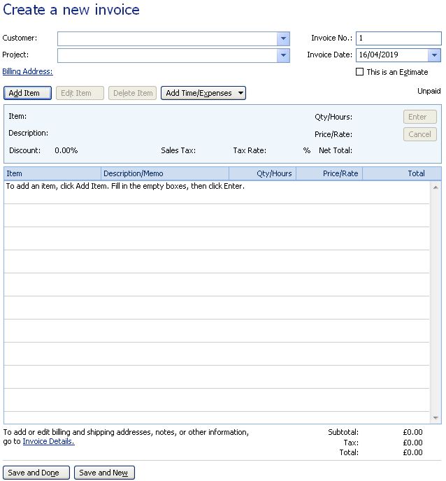 Microsoft Money Home and Business invoice