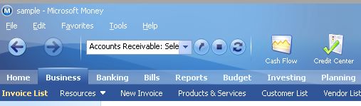 Microsoft Money Home and Business tabs